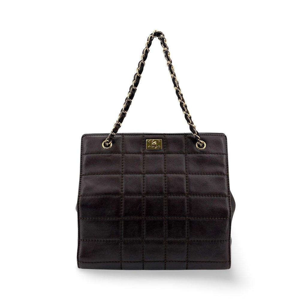 Chanel Chocolate Bar Chain Shoulder Bag Dark Brown Gold Hardware