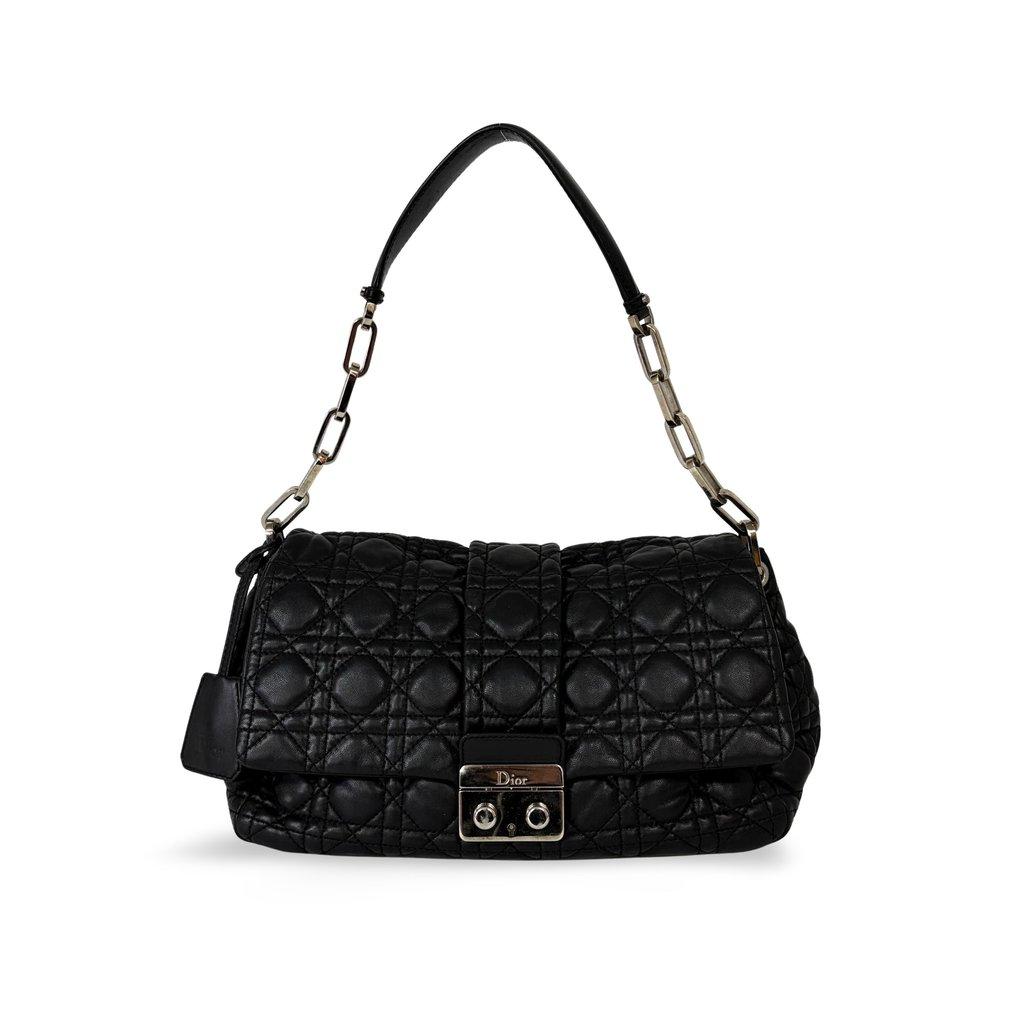 Dior Newrock Flap Bag Medium Black Cannage Lambskin Silver Hardware