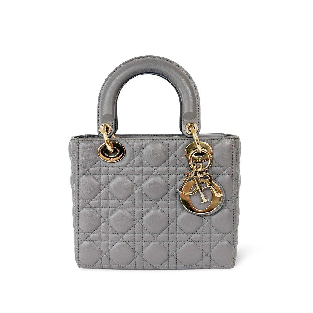Dior Lady Dior Medium Bag Grey Lambskin Gold Hardware