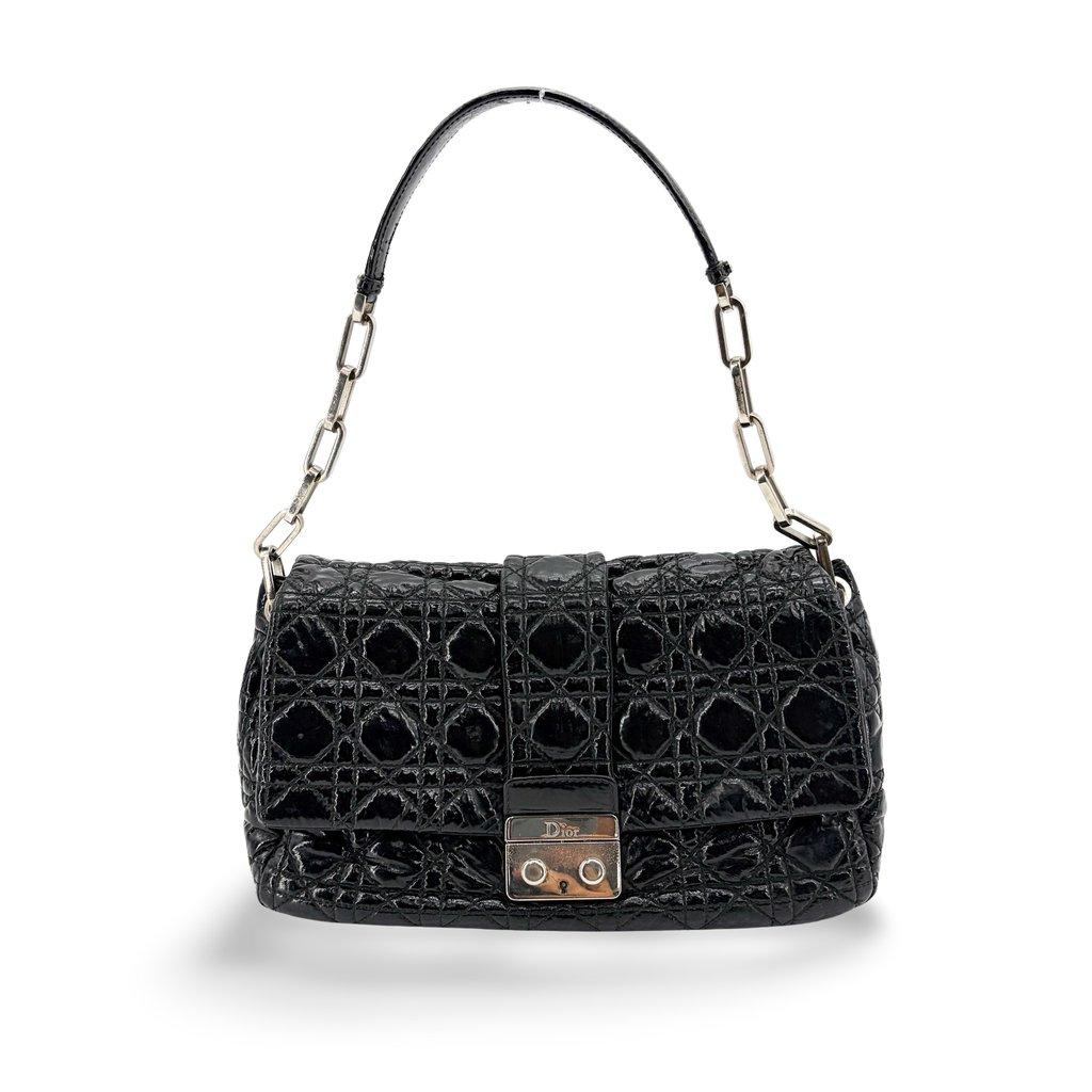 Dior Cannage Patent Flap Shoulder Bag Black