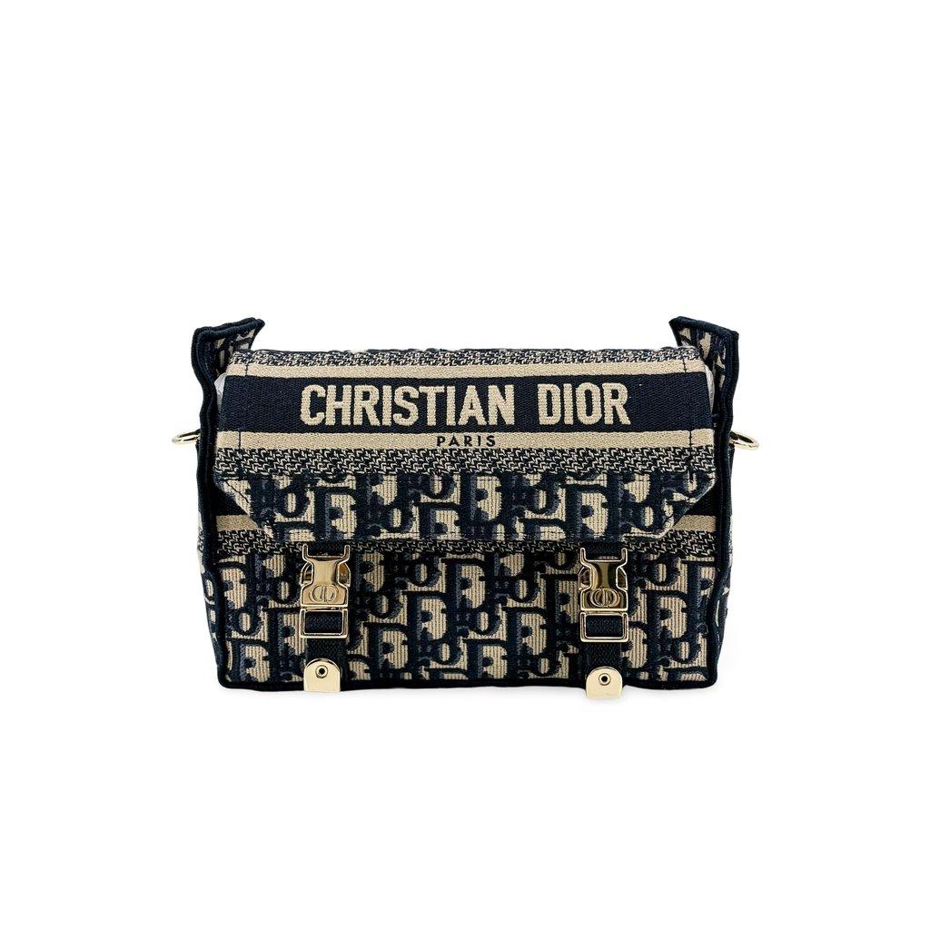 Dior Small Dior Camp Bag Navy Blue Oblique Embroidery