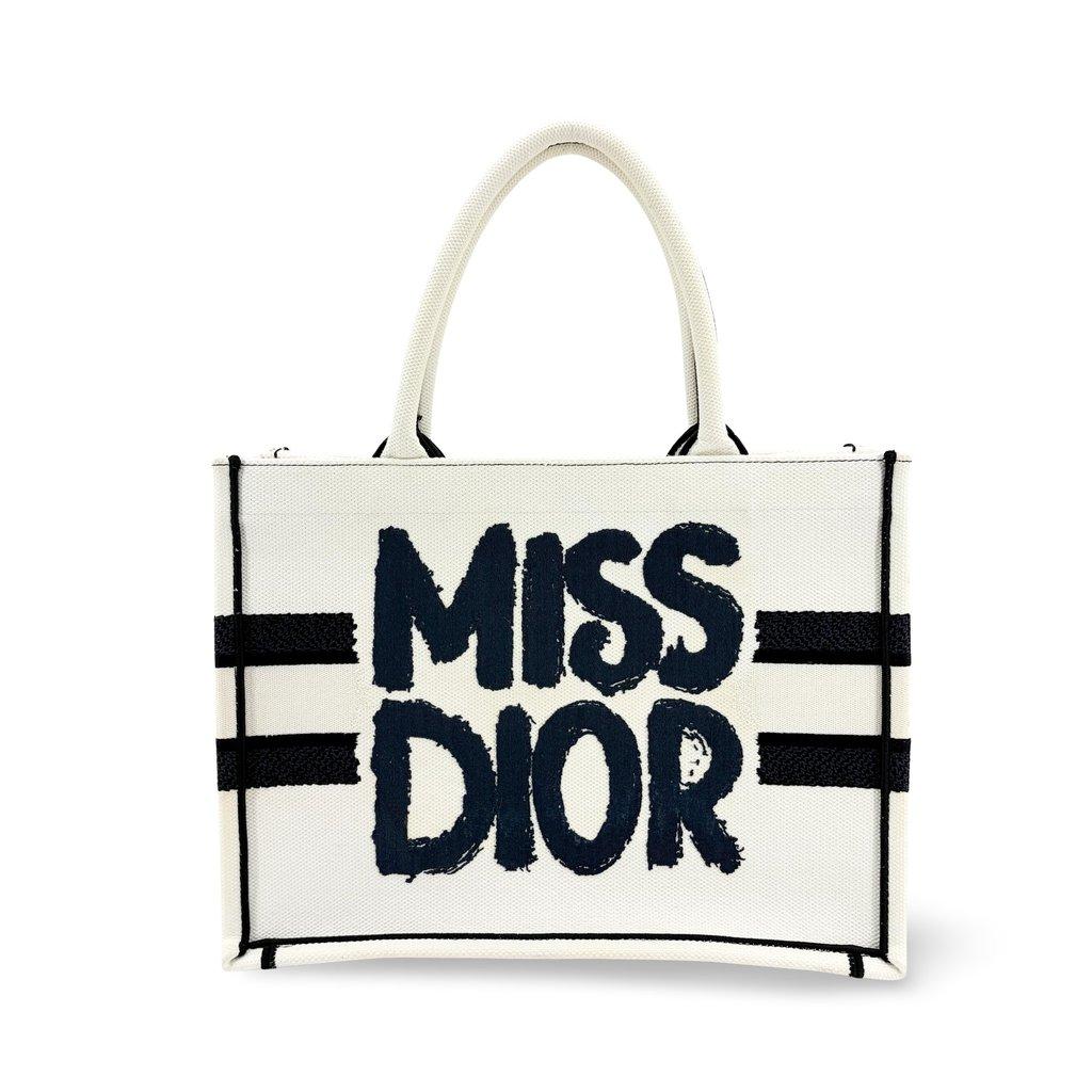 Dior Medium Book Tote Miss Dior White Black