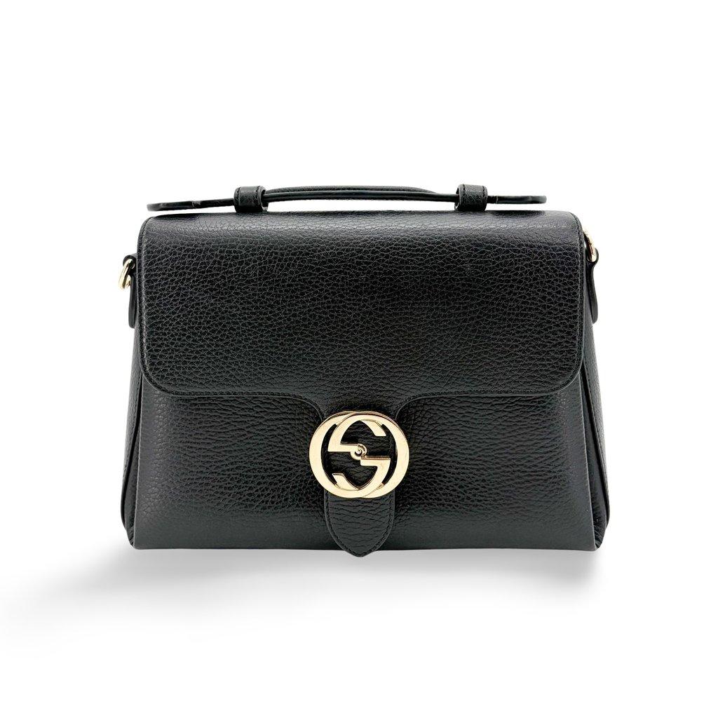 Gucci Interlocking G Medium Top Handle Bag Black Gold Hardware