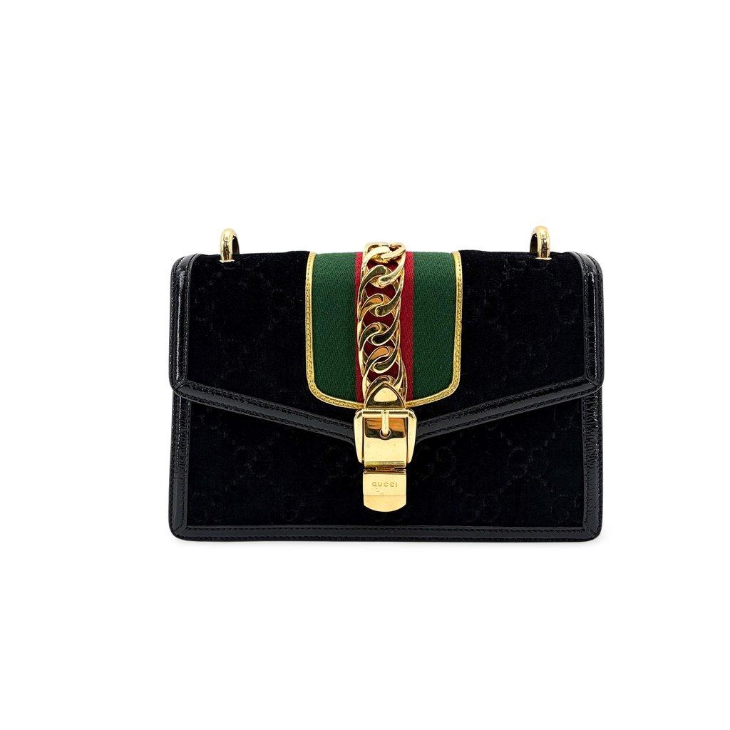 Gucci Mini Sylvie GG Velvet Shoulder Bag Black