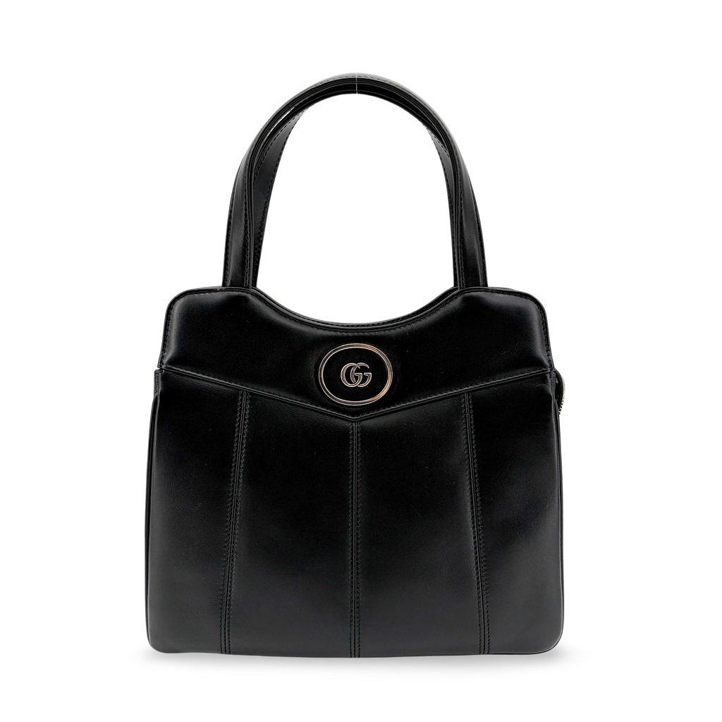 Gucci Vintage Interlocking G Circle Logo Leather Handbag Black