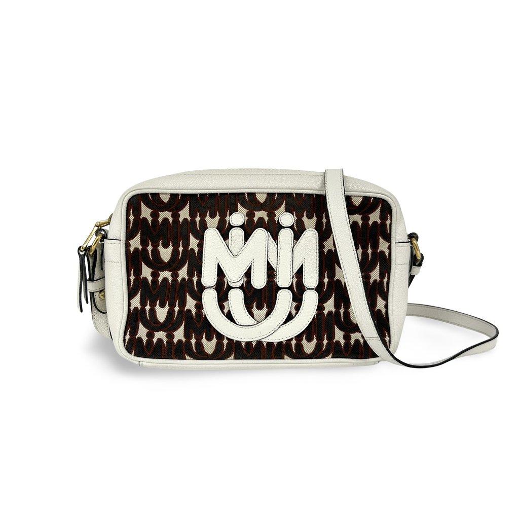 Miu Miu Logo print jacquard and leather shoulder bag