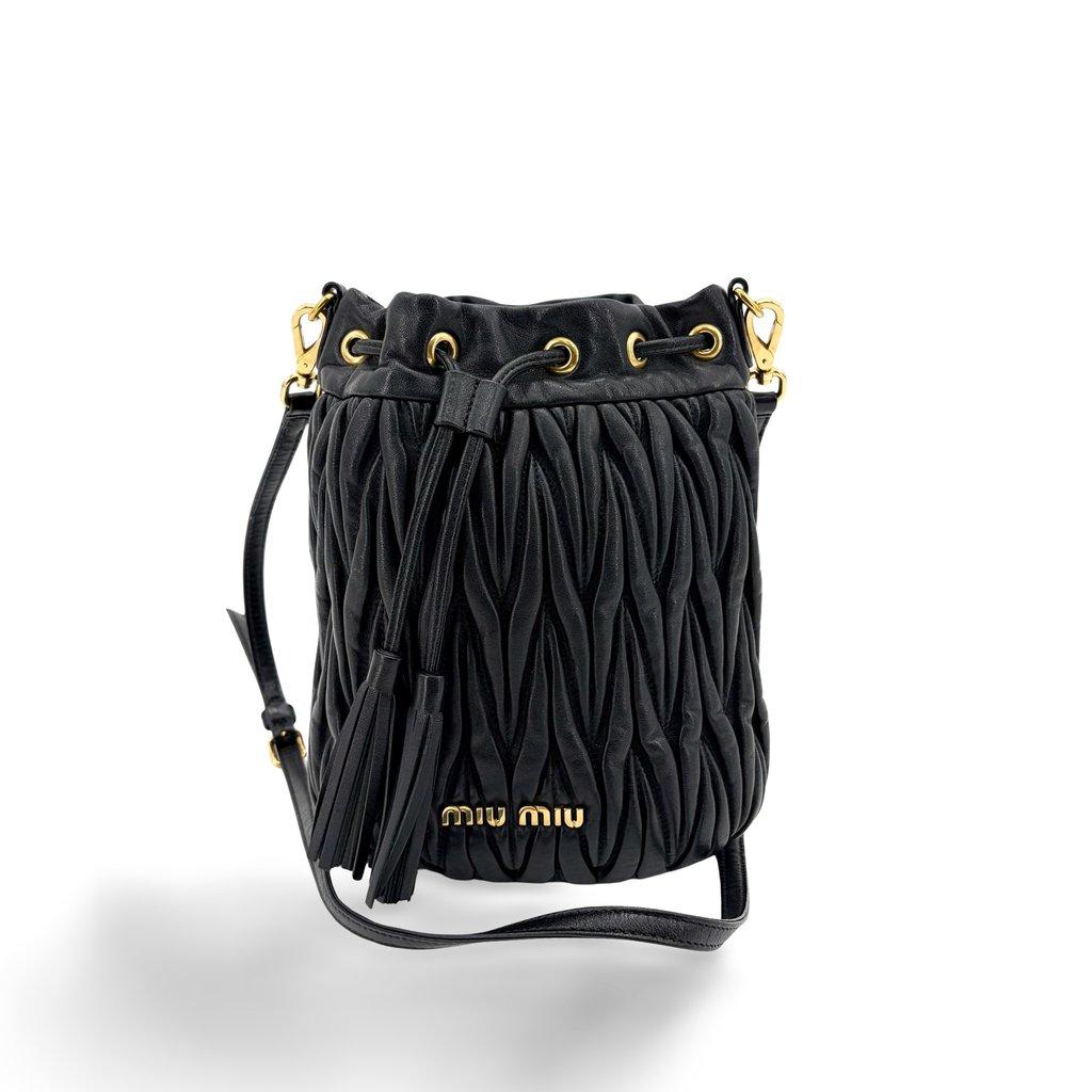 Miu Miu Matelassé Napa Leather Bucket Bag Black