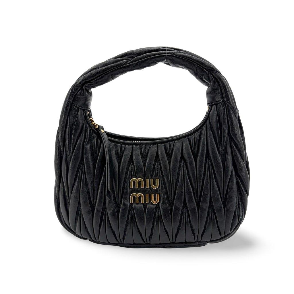 Miu Miu Matelassé Napa Leather Small Hobo Bag Black