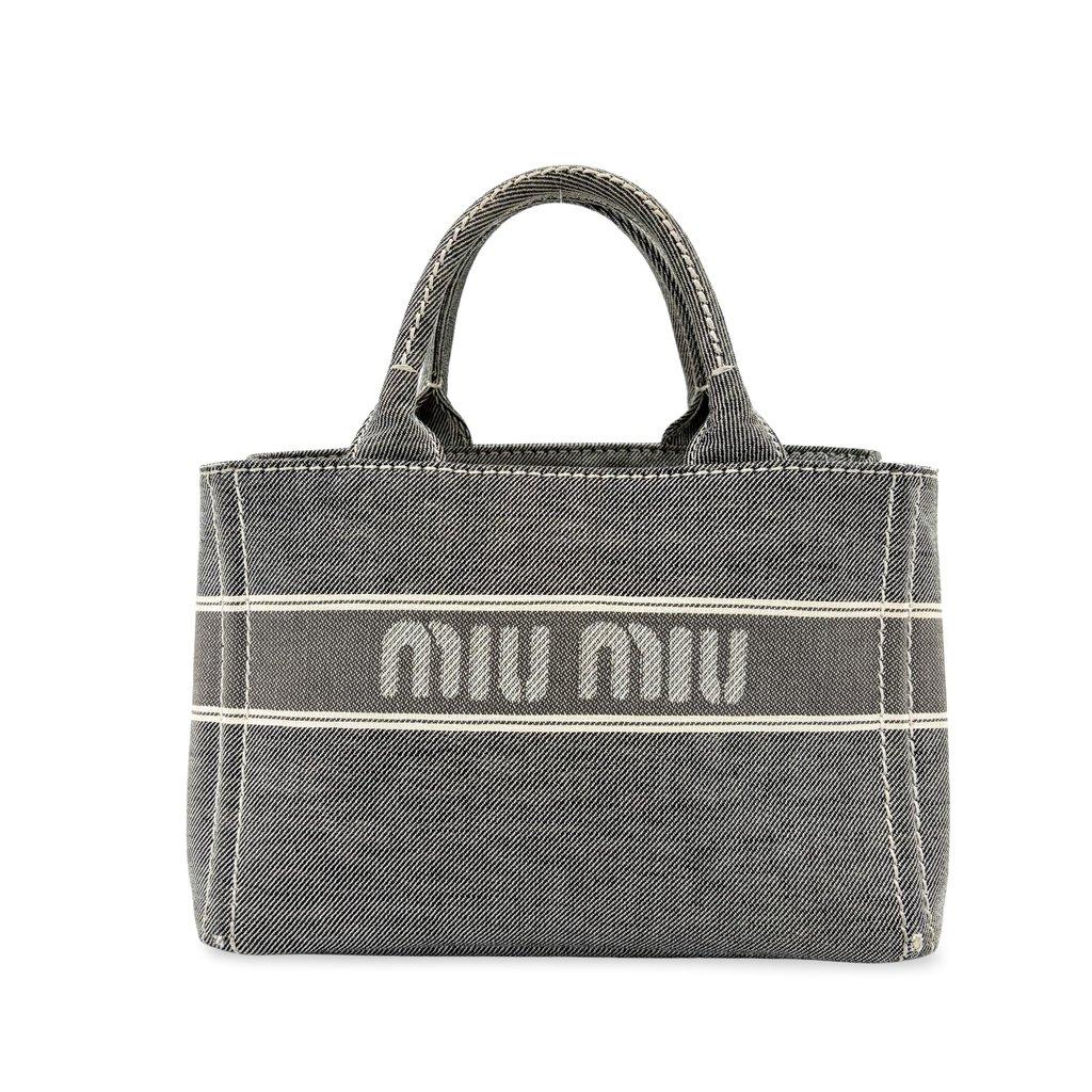 Miu Miu Black Logo Print Denim Tote Bag