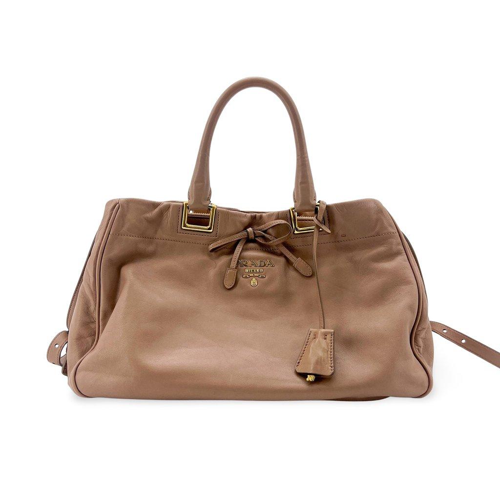 Prada Vitello Daino Leather Bow Tote Bag Taupe