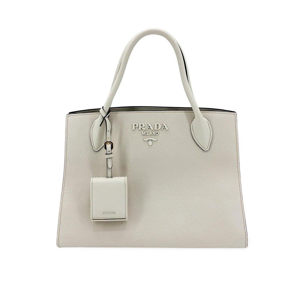 Prada Monochrome Small Saffiano Leather Tote Bag White