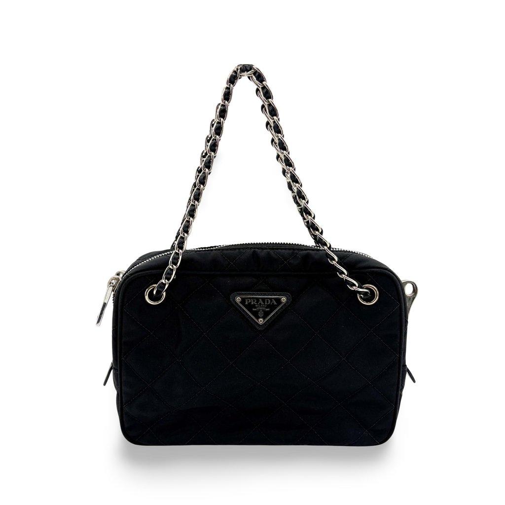 Prada Tessuto Impunturato Quilted Chain Shoulder Bag Black
