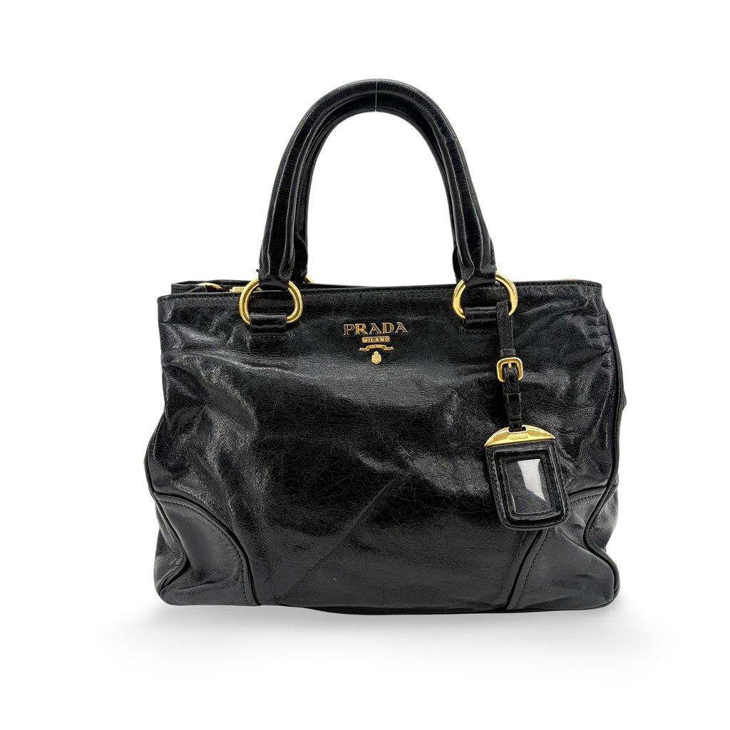 Prada Vitello Shine Tote Bag Black with Gold Hardware