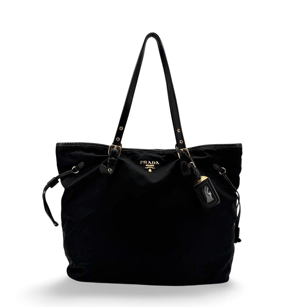 Prada Tessuto Soft Calf Leather Tote Bag Black Gold Hardware