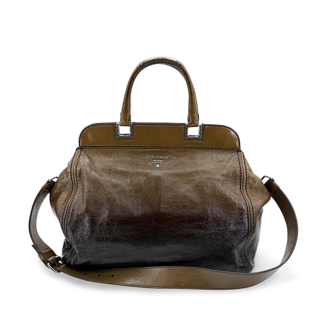 Prada Spumato Vernice Naflac Frame Satchel Bag