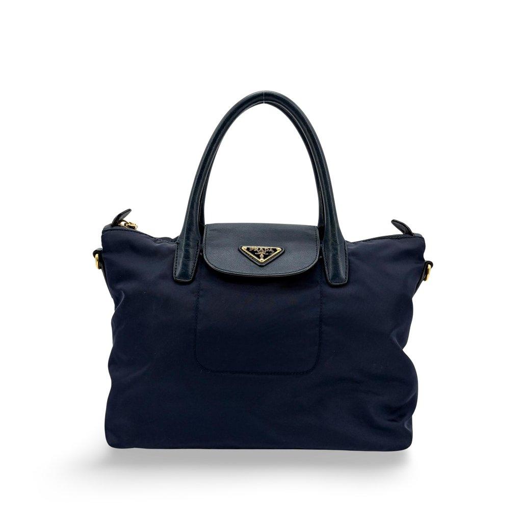 Prada Tessuto Saffiano Tote Bag Navy