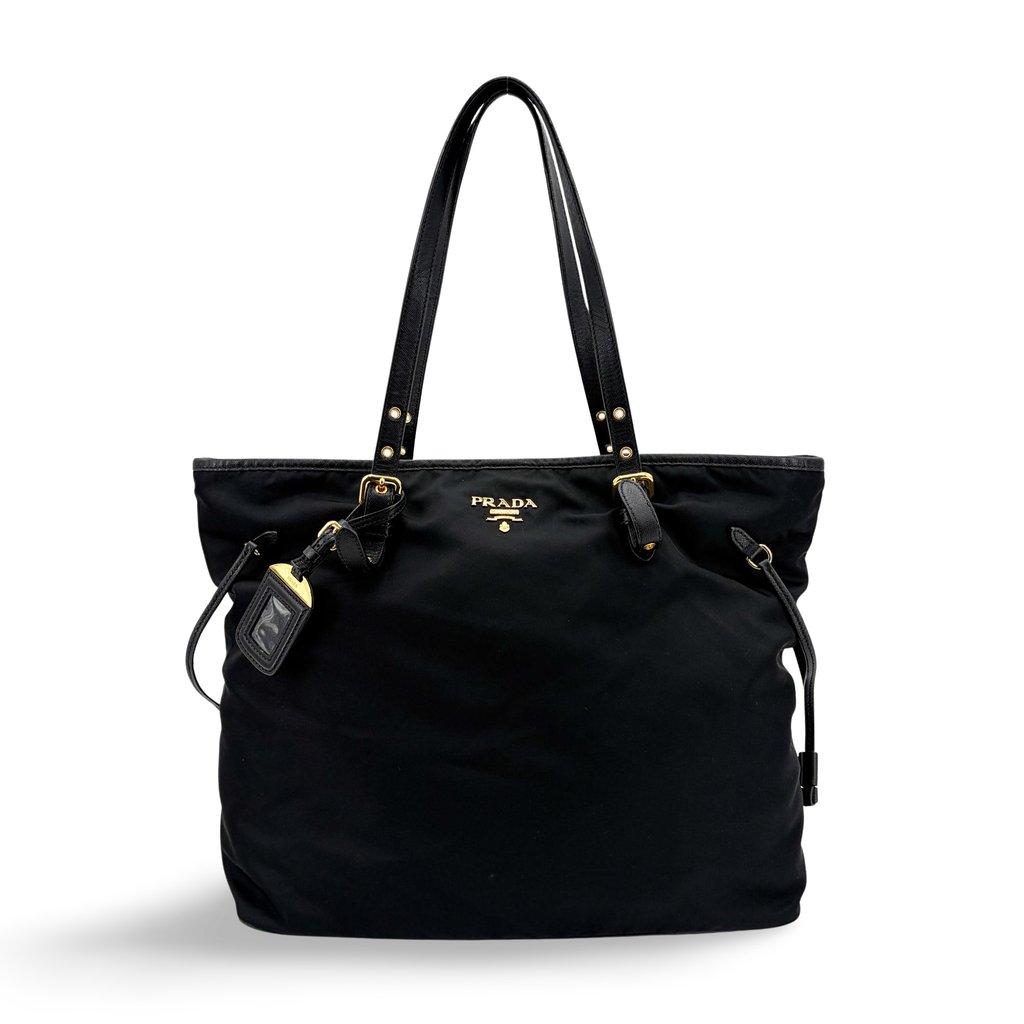 Prada Tessuto Nylon Saffiano Tote Bag Black