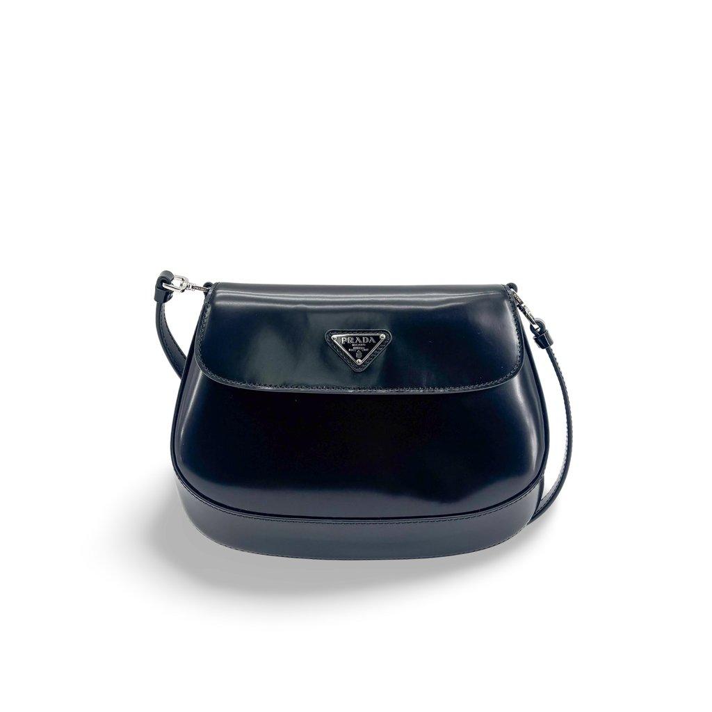 Prada Cleo Brushed Leather Flap Shoulder Bag Black