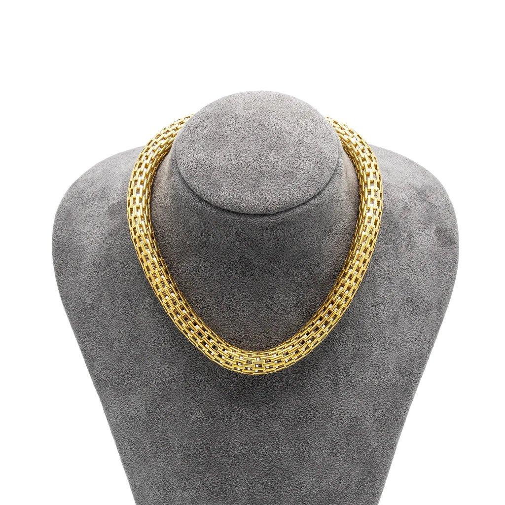 Unsigned Vintage 18K Yellow Gold Woven Collar Necklace - '80s