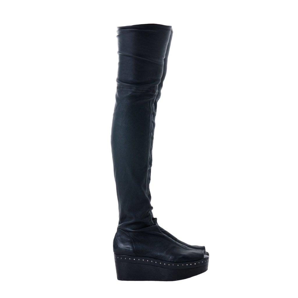 Rick Owens Thigh-High Leather Wedge Boots - '10s