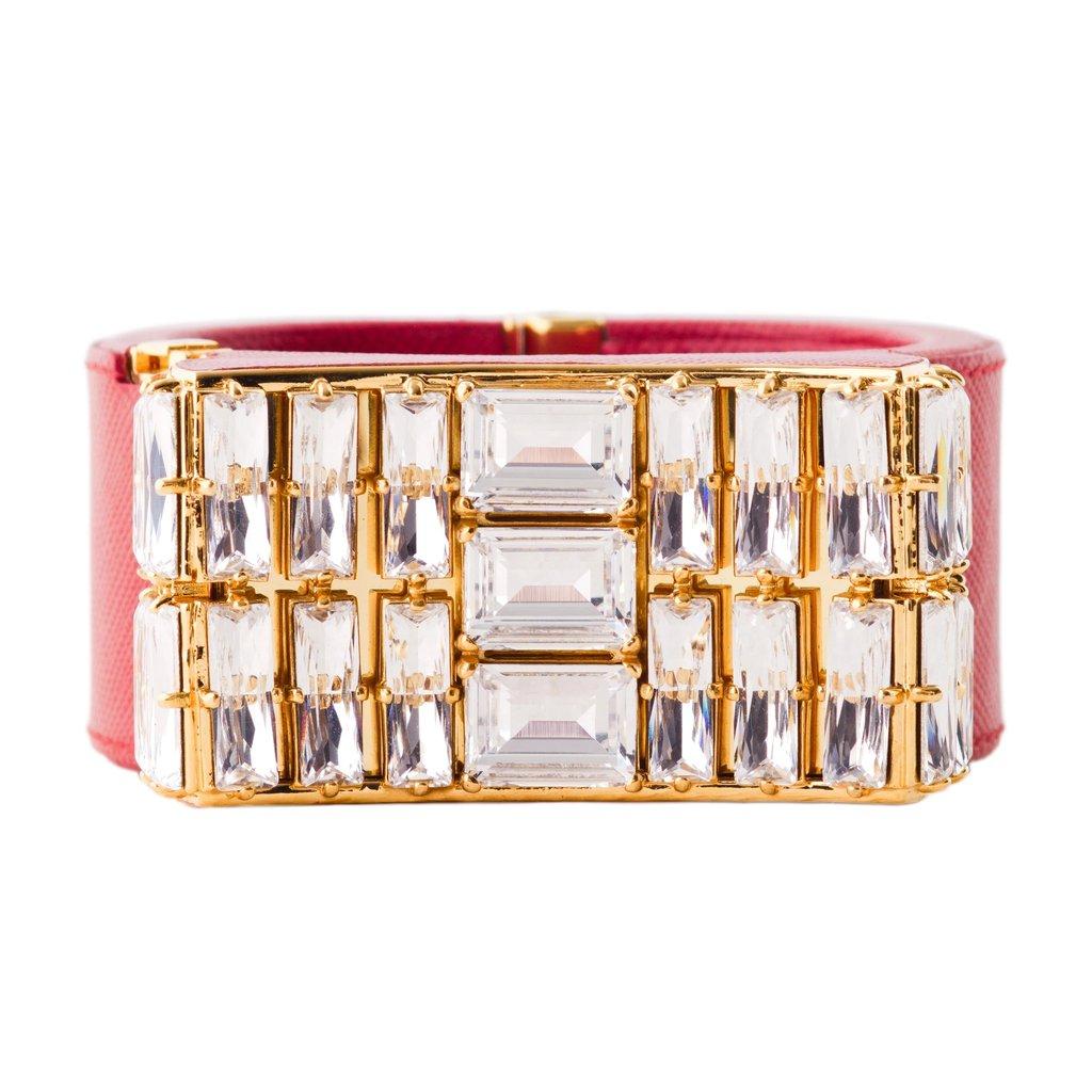 Prada Crystal Saffiano Leather Cuff Bracelet - '10s