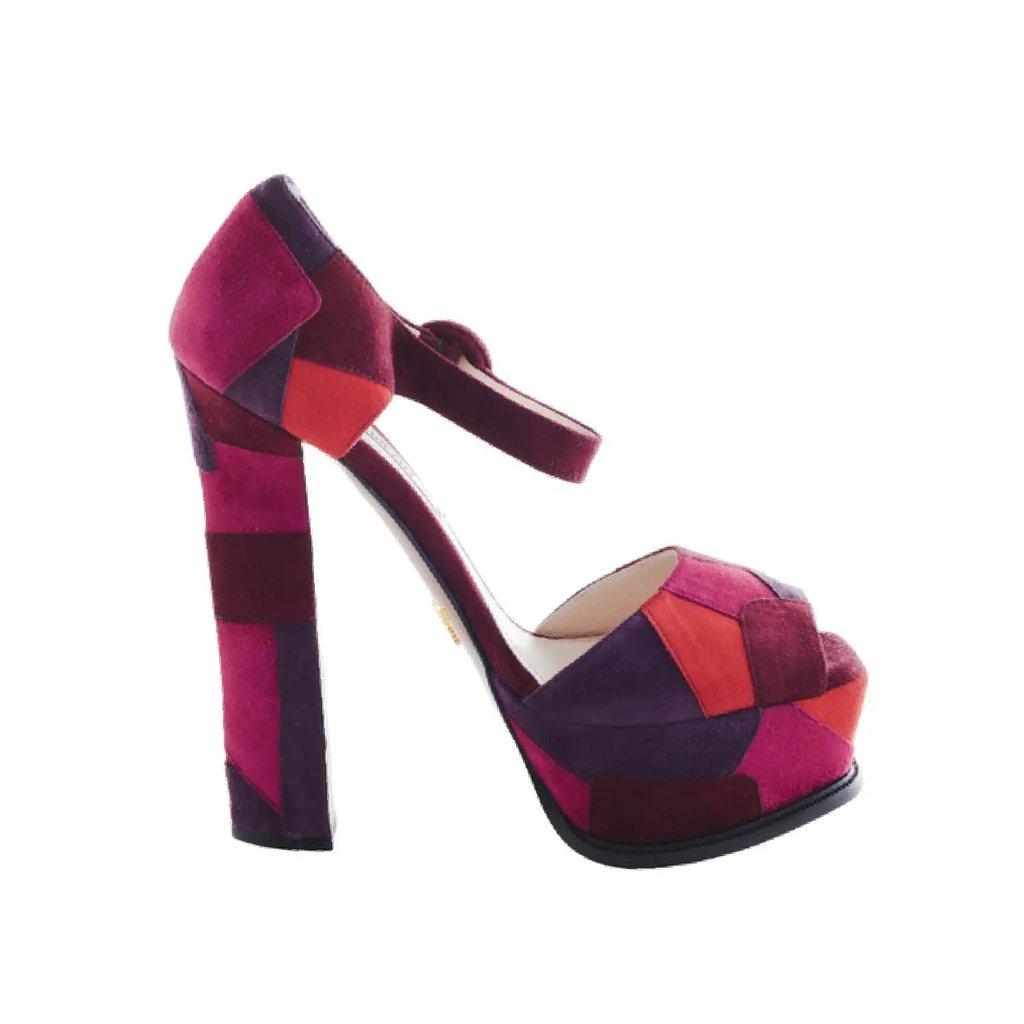 Prada Suede Patchwork Heel Sandals - '10s