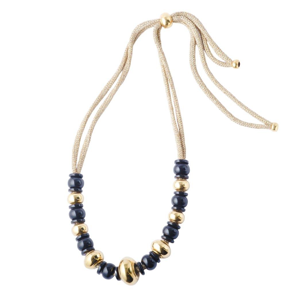 missoni 18k Yellow Gold and Black Bead Statement Necklace - '80s