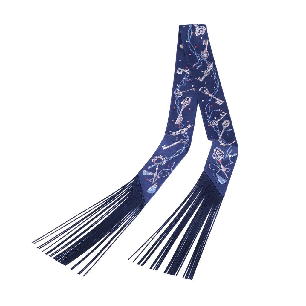 Hermès Les Clés à Pois Fringed Twilly Bleu Marine - العشرينيات