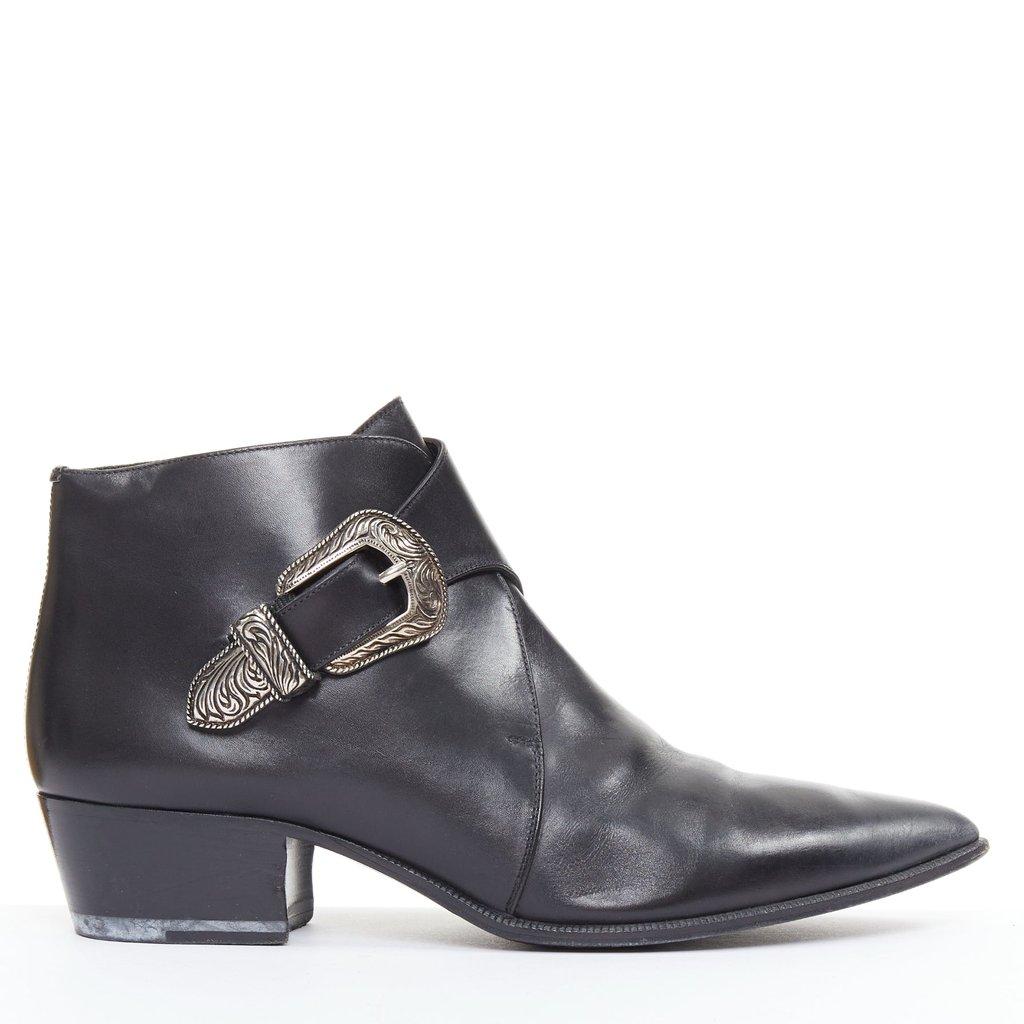 Saint Laurent كعب أسود من الجلد