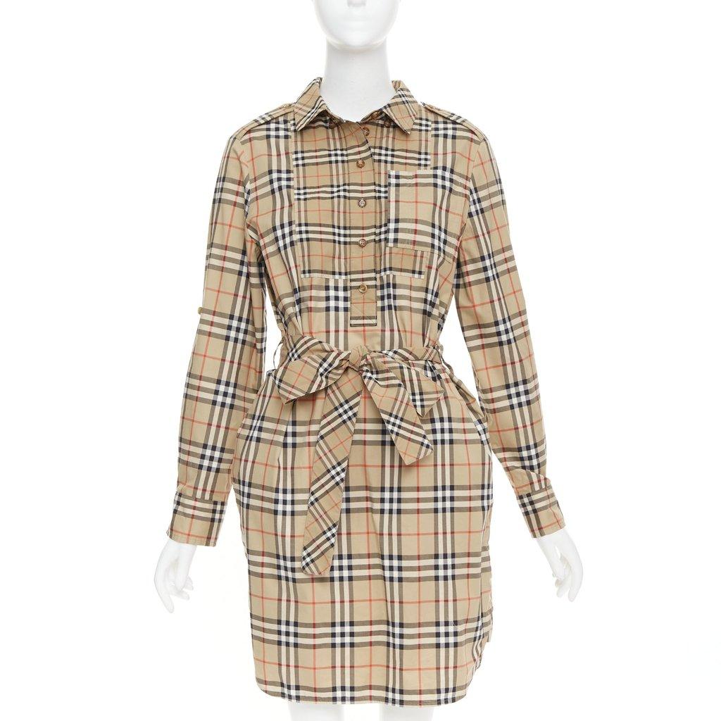 Burberry فستان قطني بني