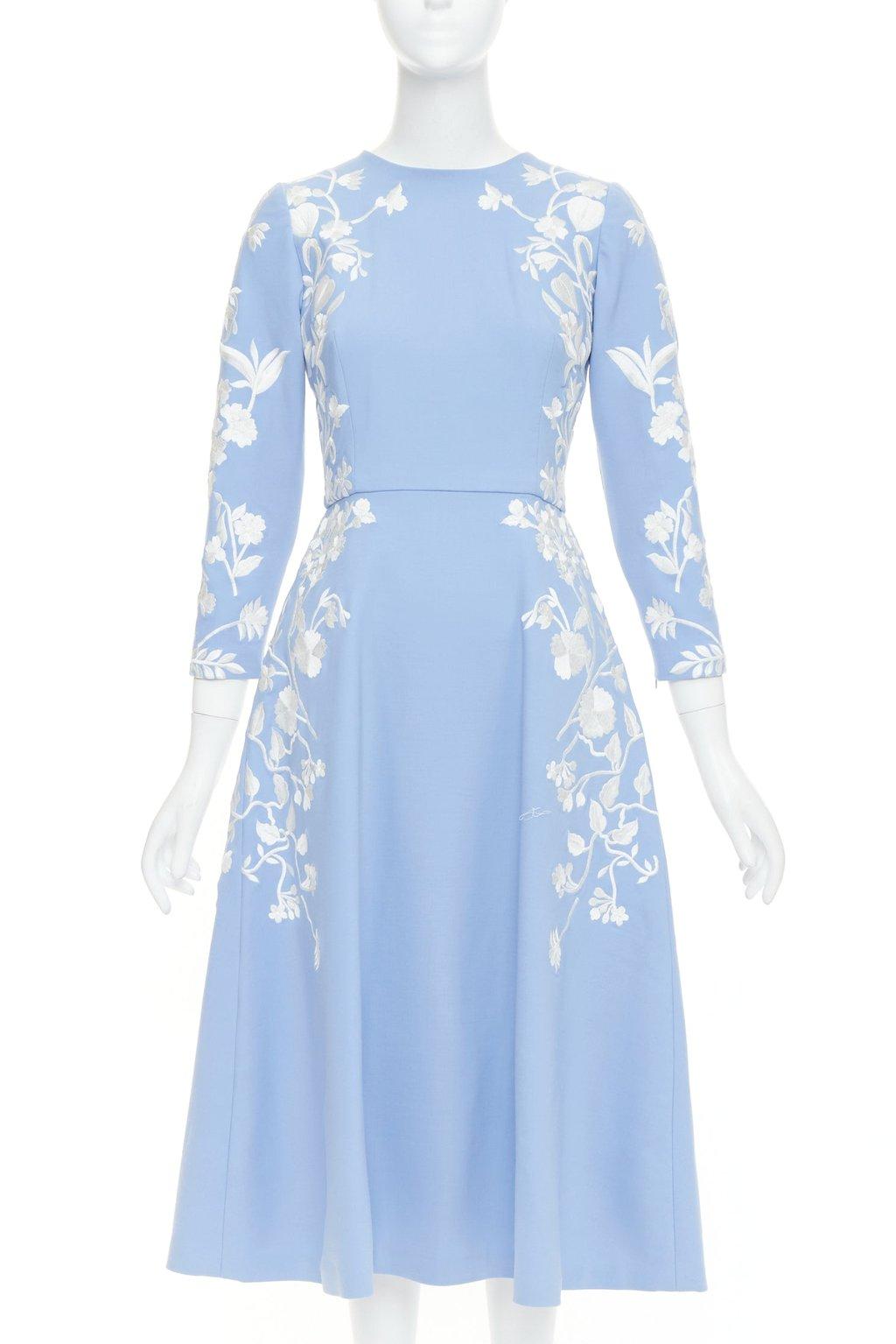 Oscar de la Renta Blue Wool Dress