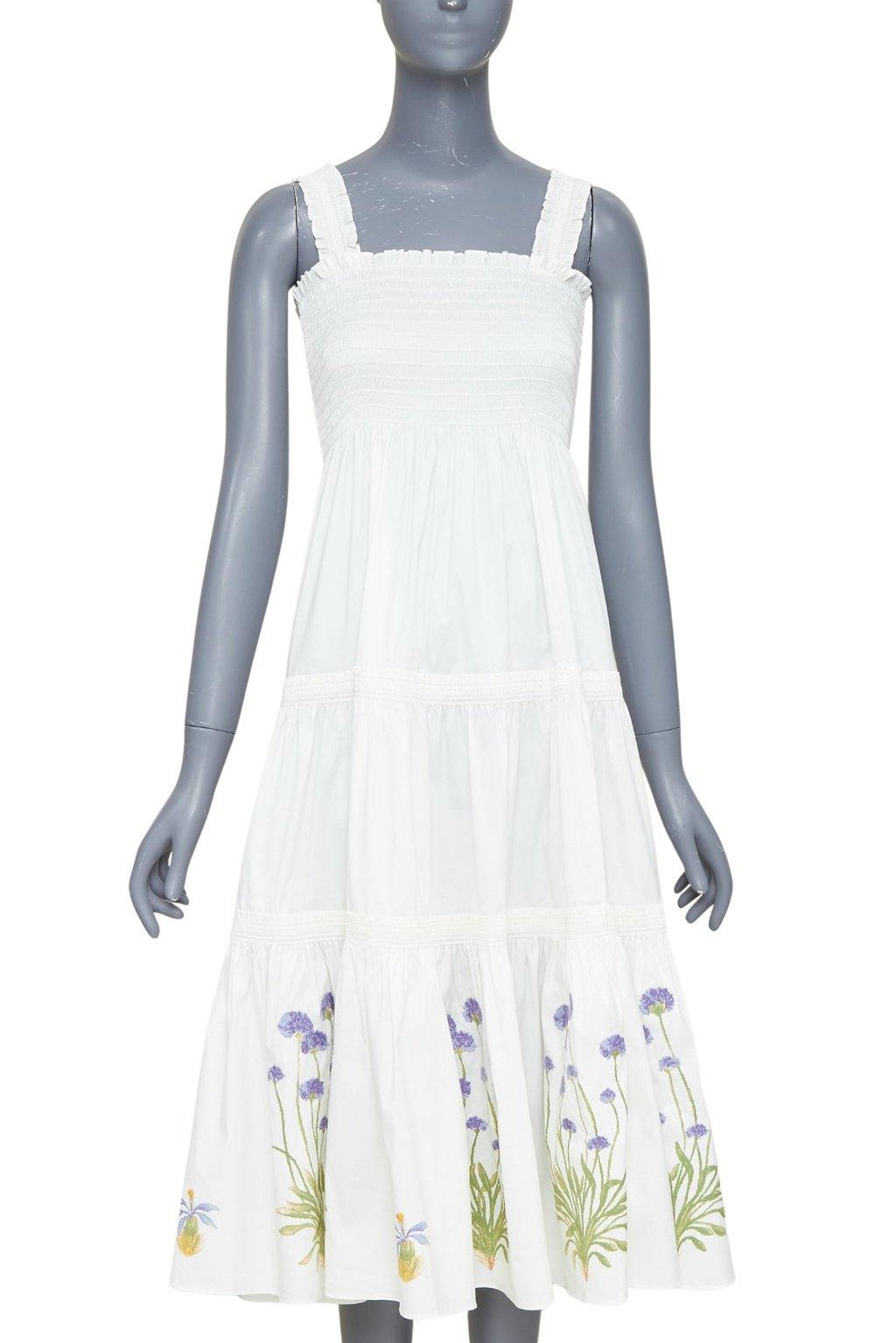 Tory Burch Embroidered Smocked Midi