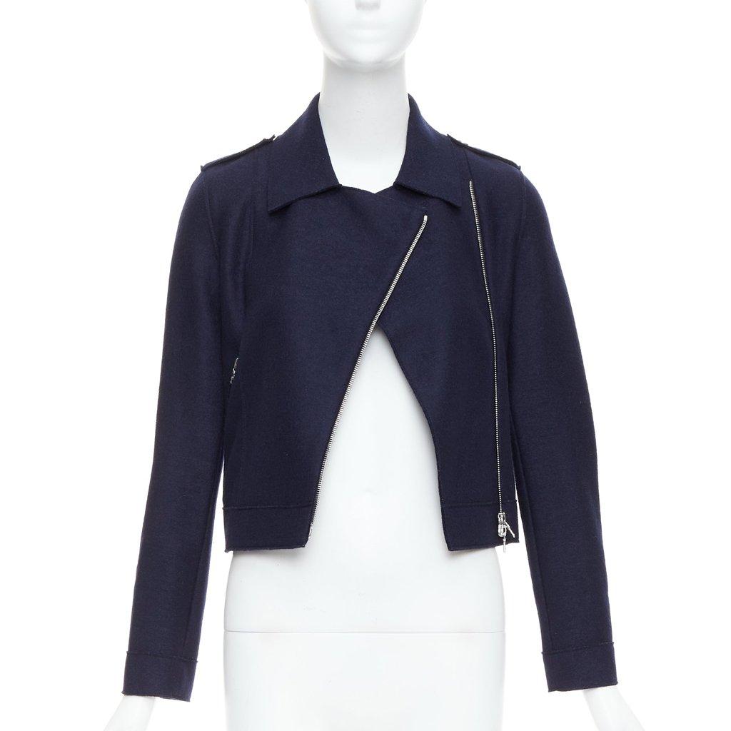 HARRIS WHARF LONDON Navy Wool Biker Jacket