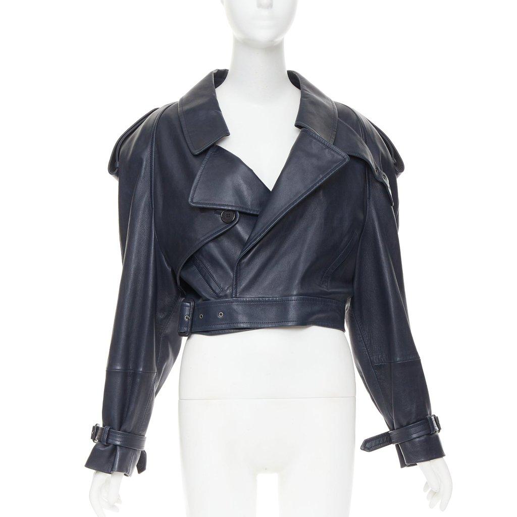 Saint Laurent Navy Leather Leather Jacket