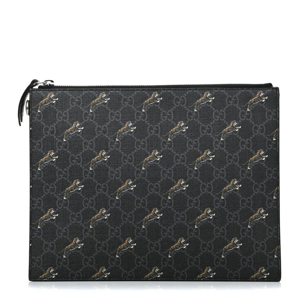 Gucci Gucci Black GG Supreme Monogram Tiger Print Clutch Bag