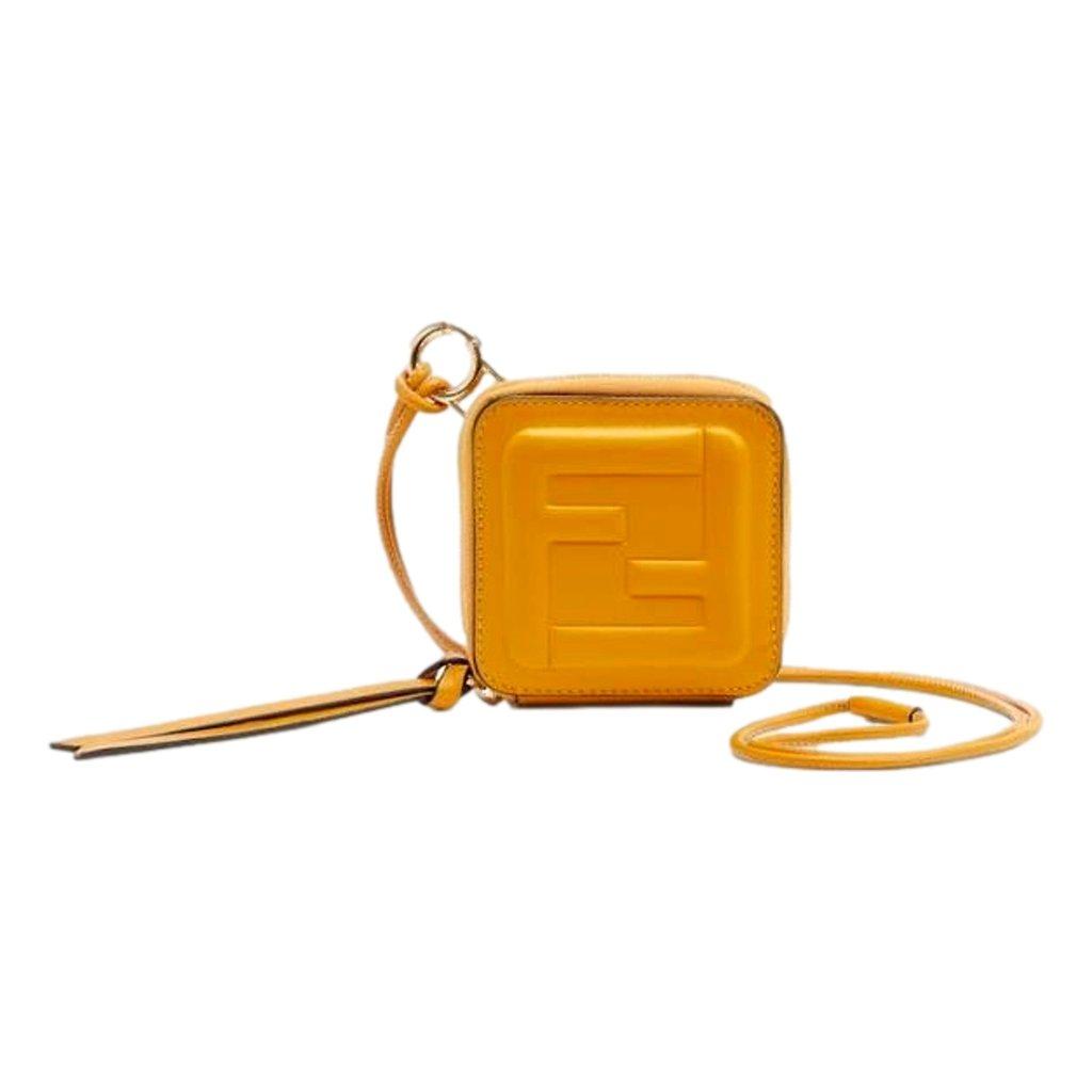 Fendi Fendi FF Cube Embossed Small Zip Wallet Yellow Leather with Strap