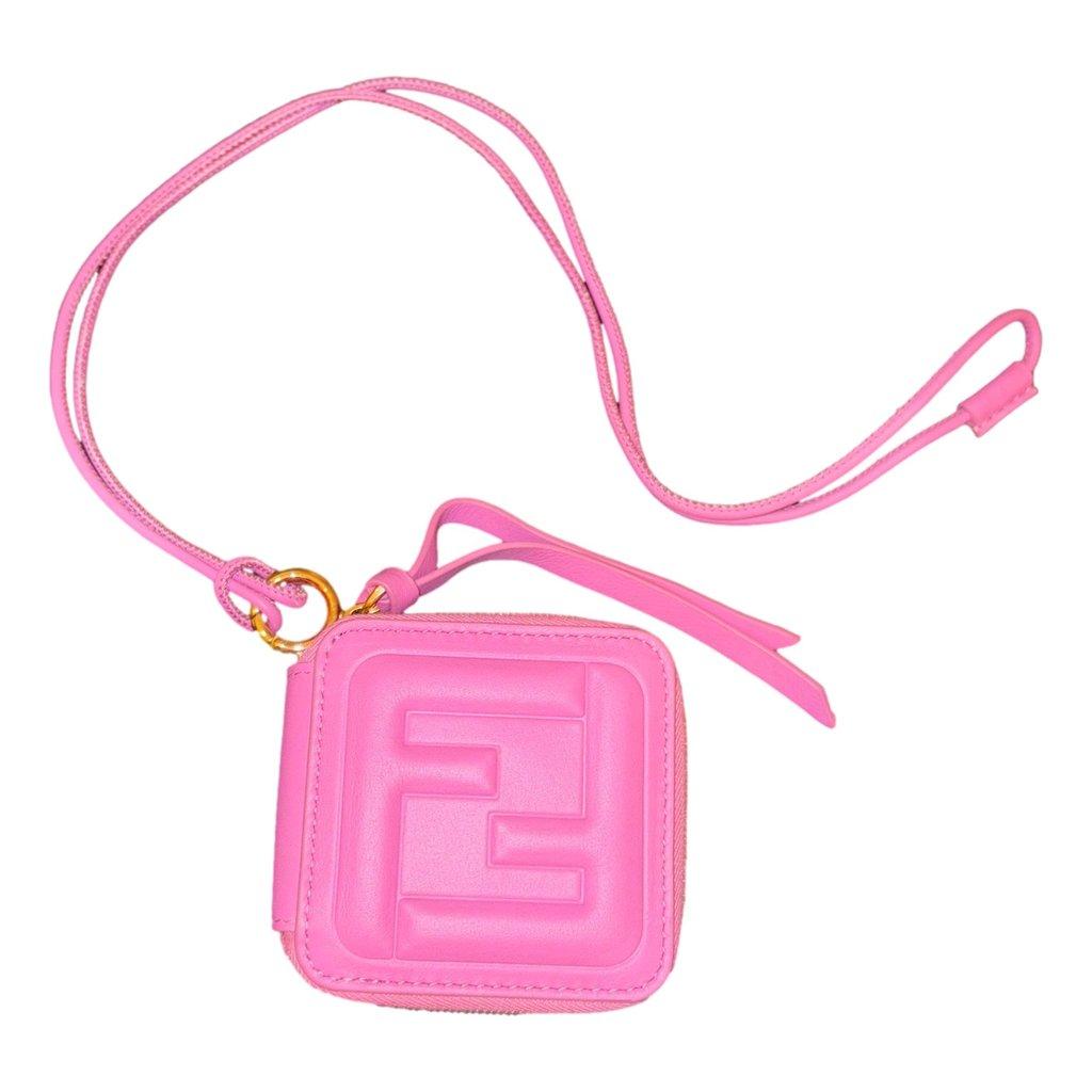 Fendi Fendi FF Cube Embossed Small Zip Wallet Pink Leather with Strap