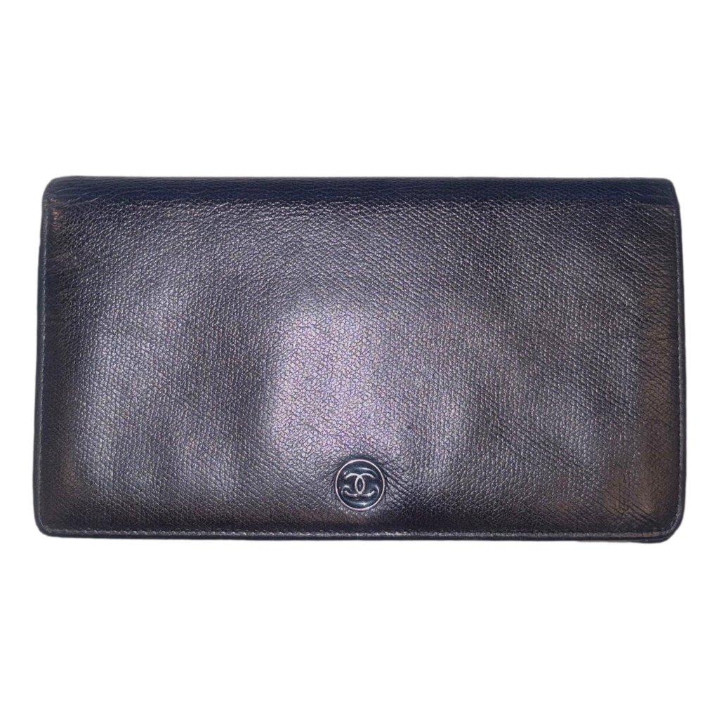 Chanel Chanel Vintage Yen Black Leather Long Bifold with Coin Pouch