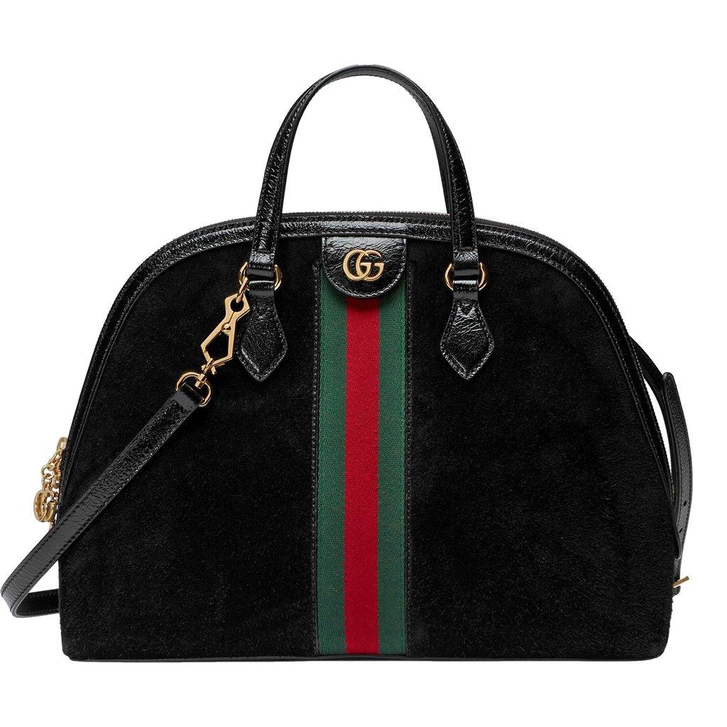 Gucci Gucci Ophidia Dome Black Suede Web Stripe Top Handle Satchel