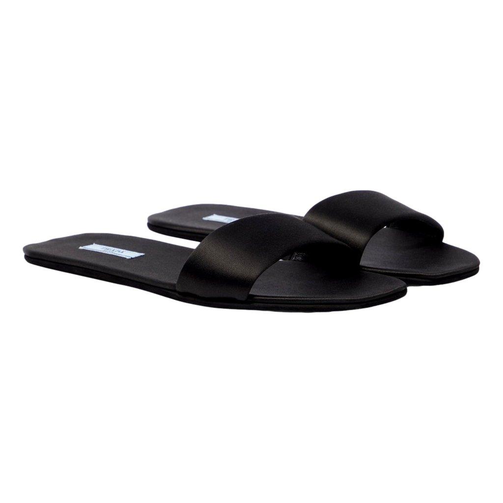 Prada Prada Black Silk Satin Slides with Matching Travel Case Holder