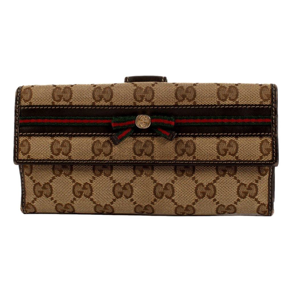 Gucci Gucci Mayfair Long Wallet in GG Canvas with Web Stripe Bow Detail