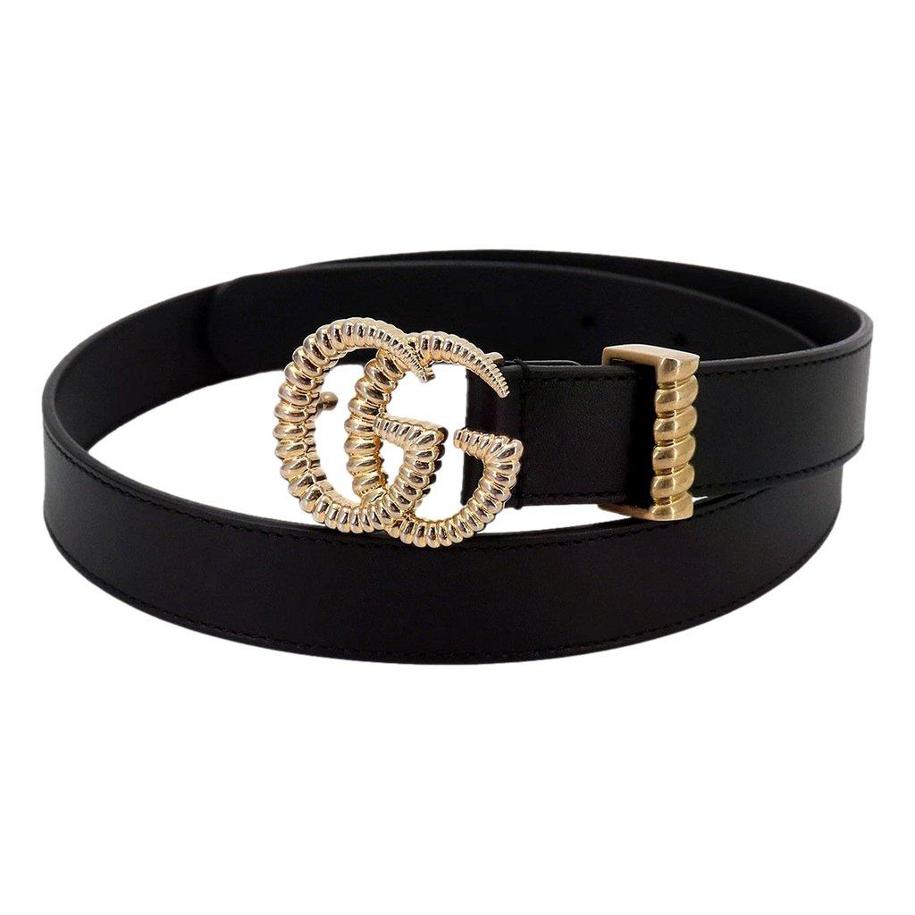 Gucci Gucci Black Leather Gold Double G Torchon Buckle Slim Belt 80/32