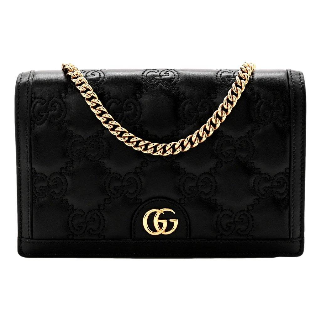Gucci Gucci GG Matelasse Leather Chain Wallet Shoulder Bag Black