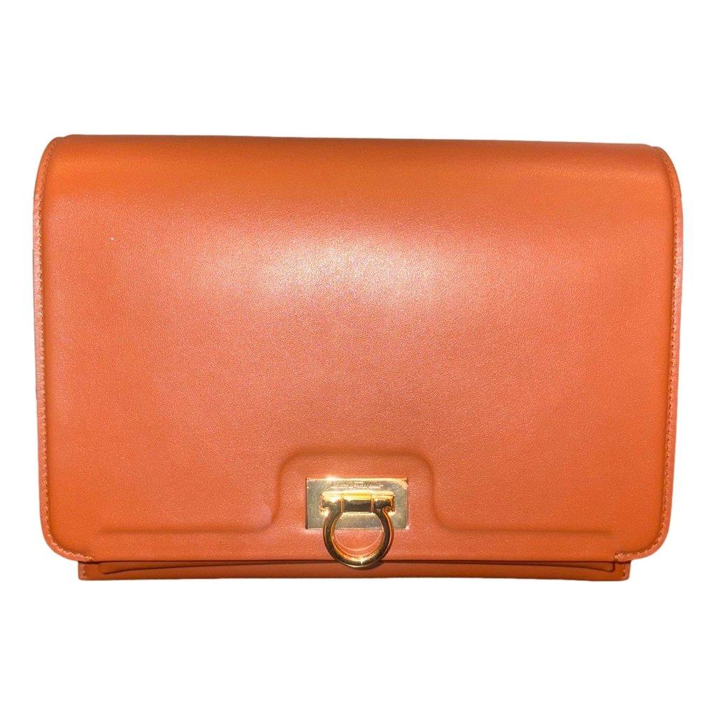 Salvatore Ferragamo Ferragamo Trifolio Cognac Brown Soft Leather Flap Crossbody Bag Gold Gancini