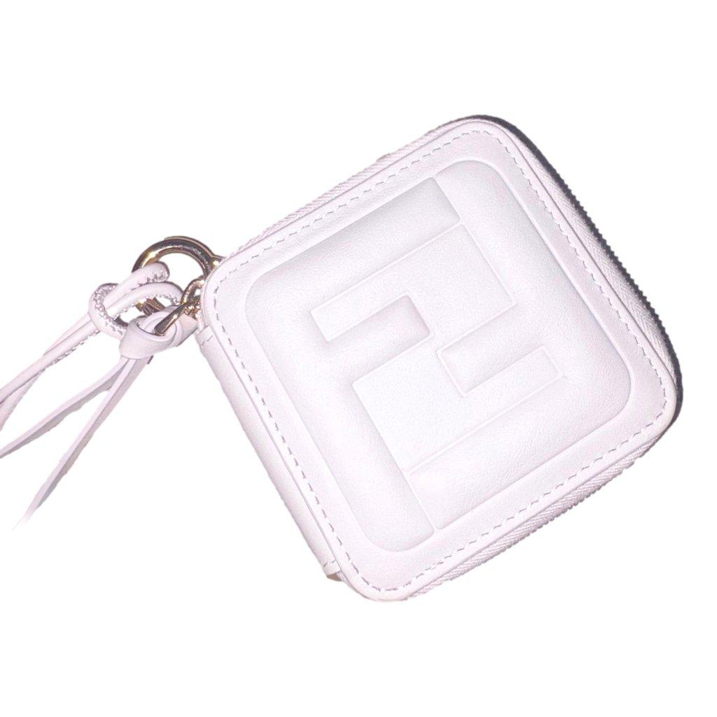 Fendi Fendi FF Cube Embossed Small Zip Wallet Bianco White Leather with Strap