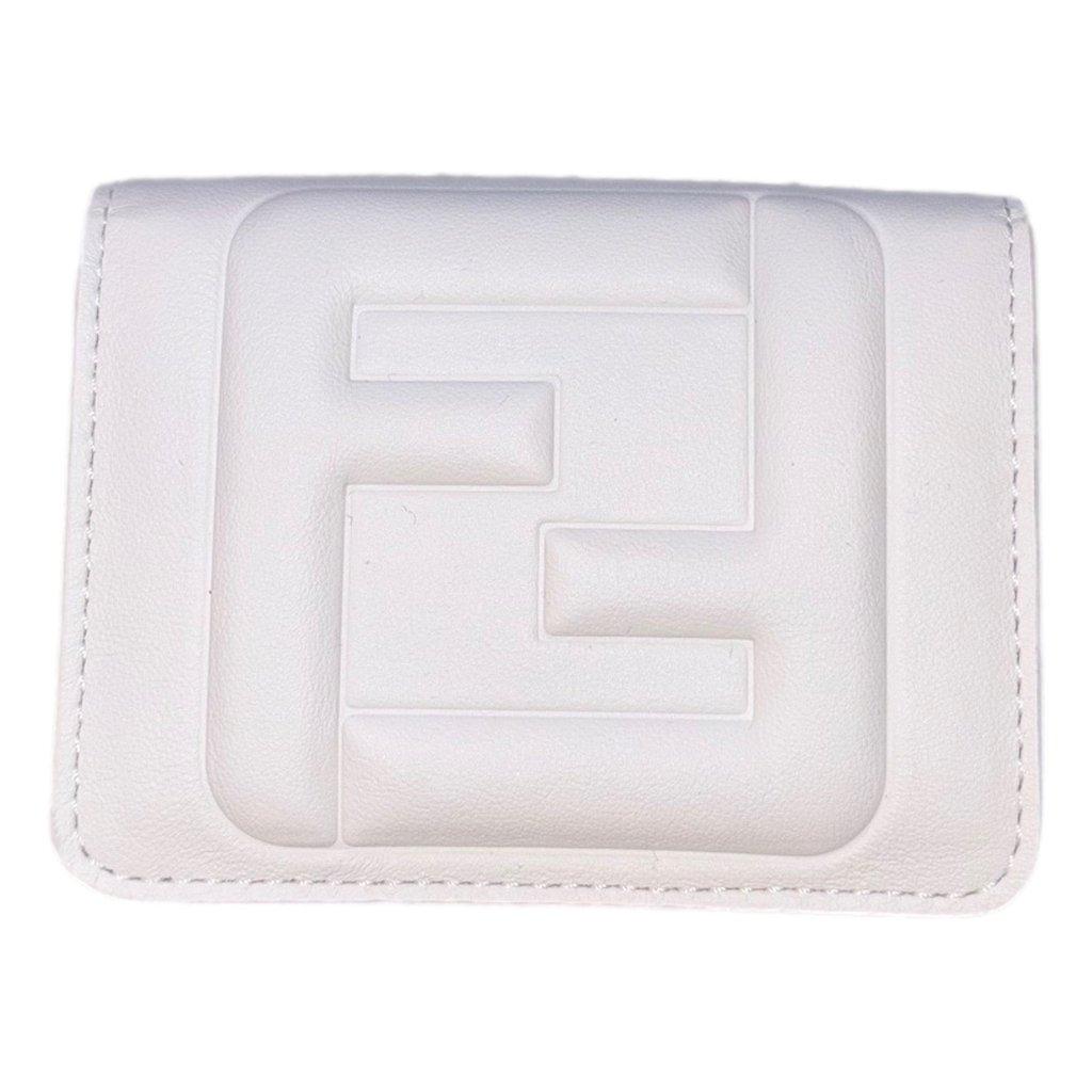 Fendi Fendi FF Cube Embossed Logo Bianco Ice White Leather Trifold