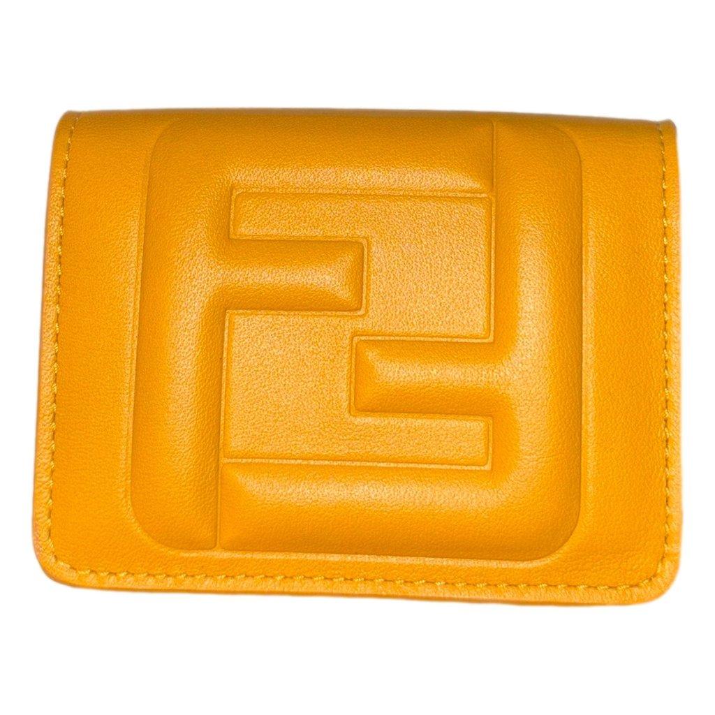 Fendi Fendi FF Cube Embossed Logo Oro Yellow Leather Trifold