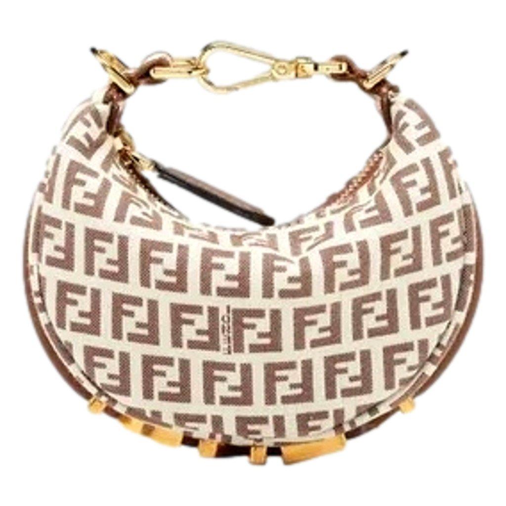 Fendi Fendi Fendigraphy Nano Hobo FF Canvas Leather Mini Bag Brown and White