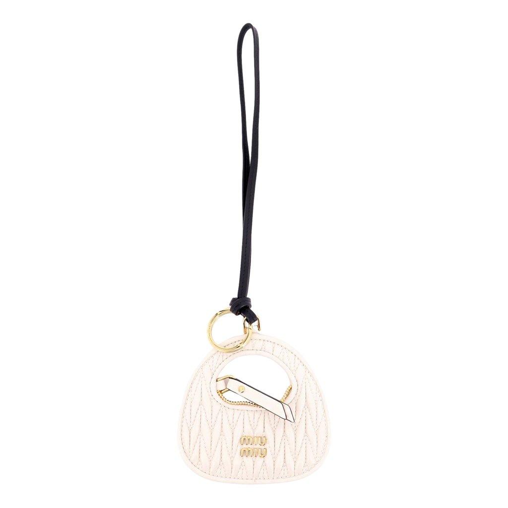 Miu Miu Miu Miu Wander Quilted Matelasse Leather Bag Charm in White
