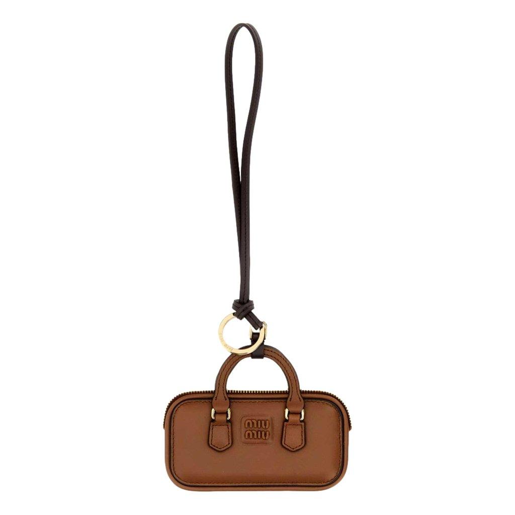 Miu Miu Miu Miu Arcadie Miniature Leather Bag Charm Brown Gold Hardware Zip Closure